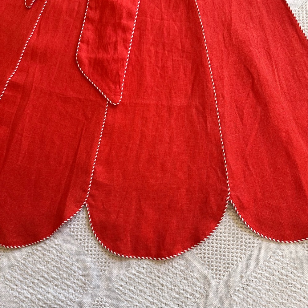 Farm Rio Red Front Bow Scalloped Hem Linen Midi Dress-M-Sweetheart A-Line Resort - Picture 6 of 13